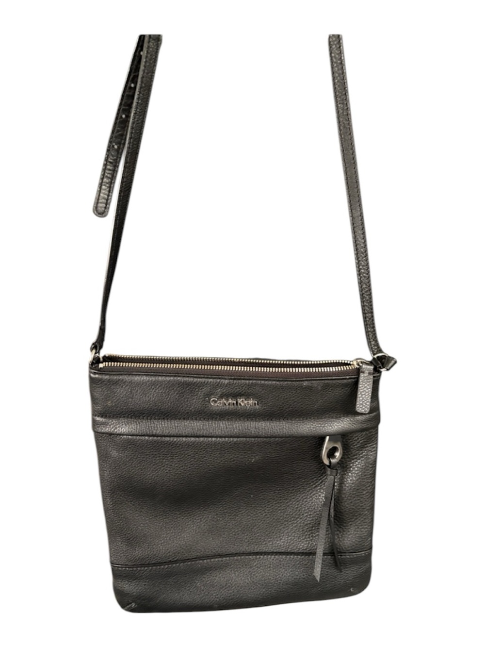 Calvin Klein Black Pebbled Leather Messenger Bag